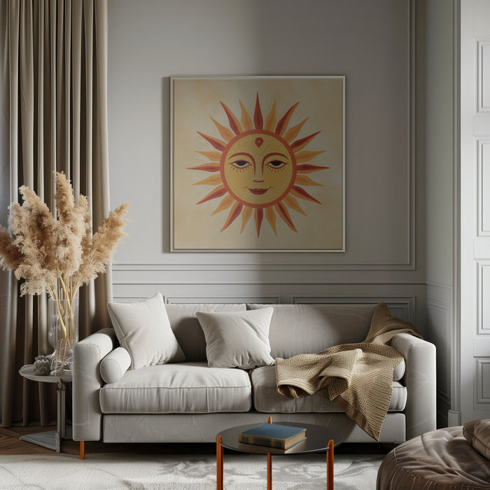 Whimsical Sun Face 2 Square Canvas Art Print