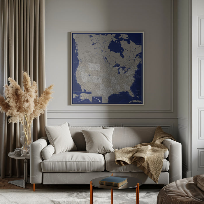 Highly detailed map of the United States, Kameryn Square Canvas Art Print