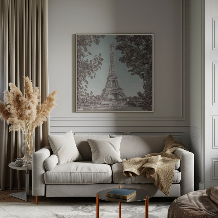 PARIS Eiffel Tower &amp; River Seine | urban vintage style Square Canvas Art Print