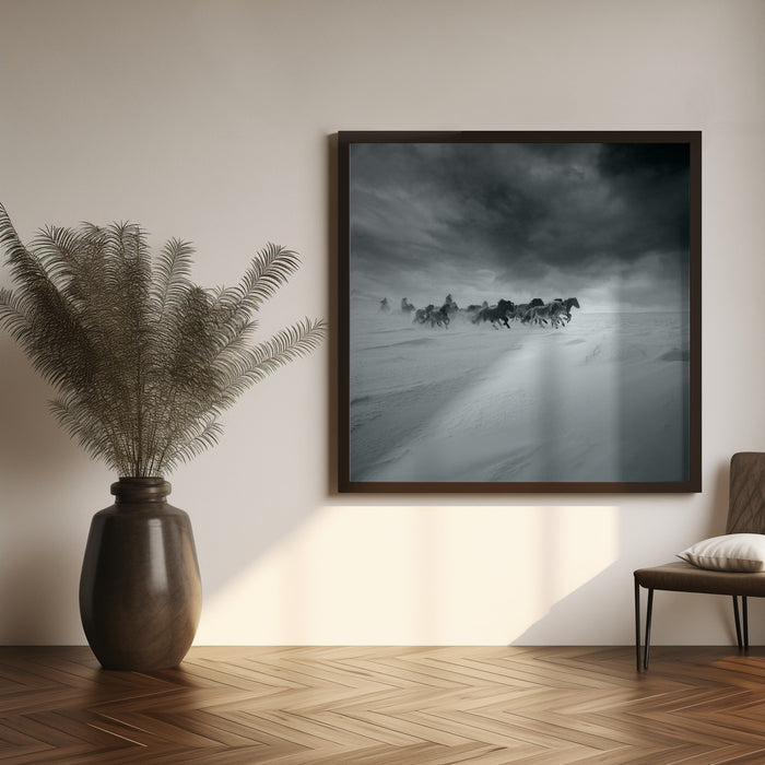 Snowy field Square Canvas Art