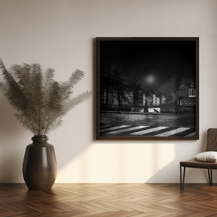 Moonlight stroll Square Canvas Art Print