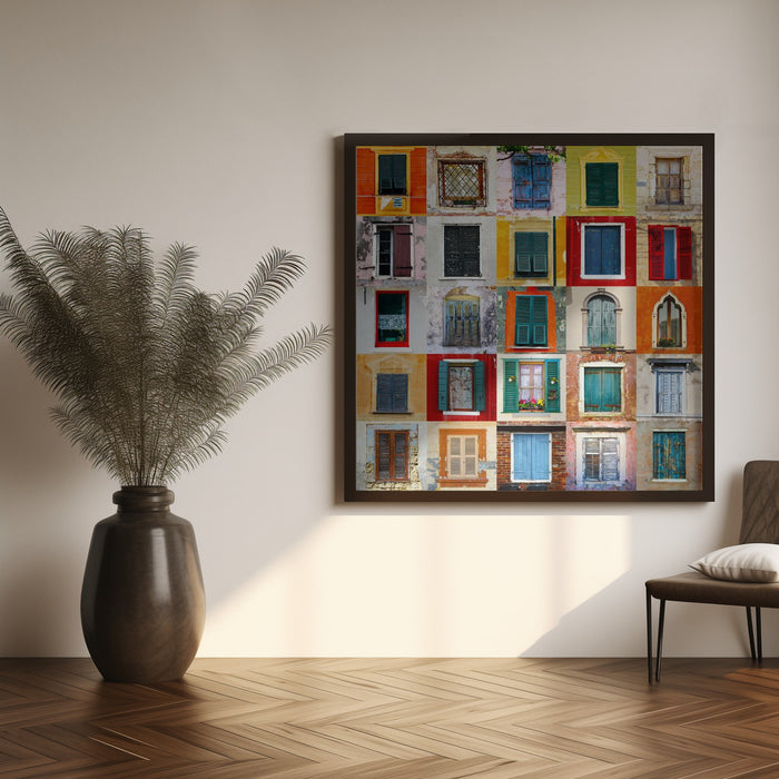 Twenty Five Windows Square Canvas Art Print