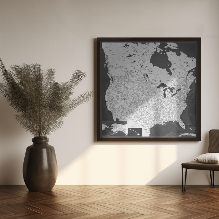 Highly detailed map of the United States, Olson Square Canvas Art Print