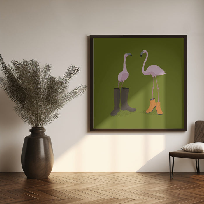 Fashion Flamingos Square Canvas Art Print