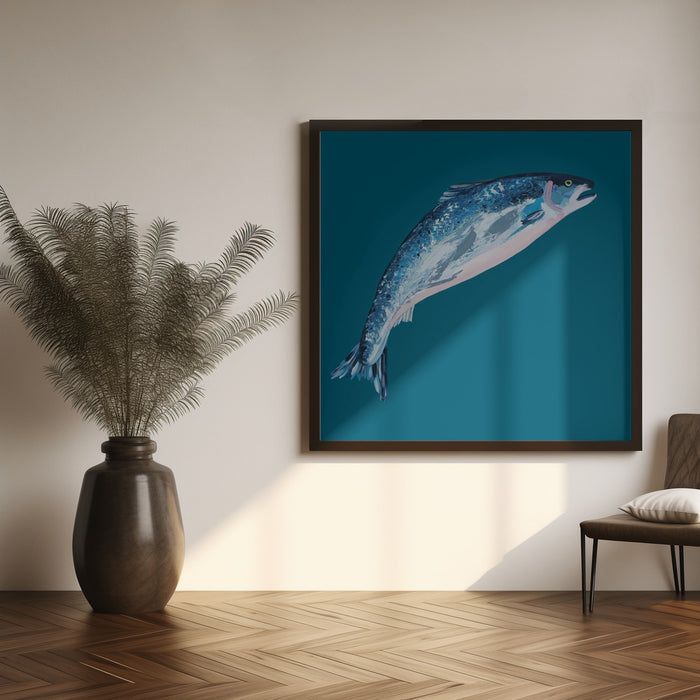 Leaping Salmon Square Canvas Art Print