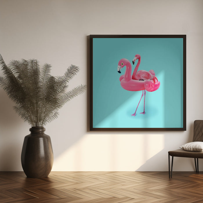 Flamingo on Resort Square Canvas Art Print