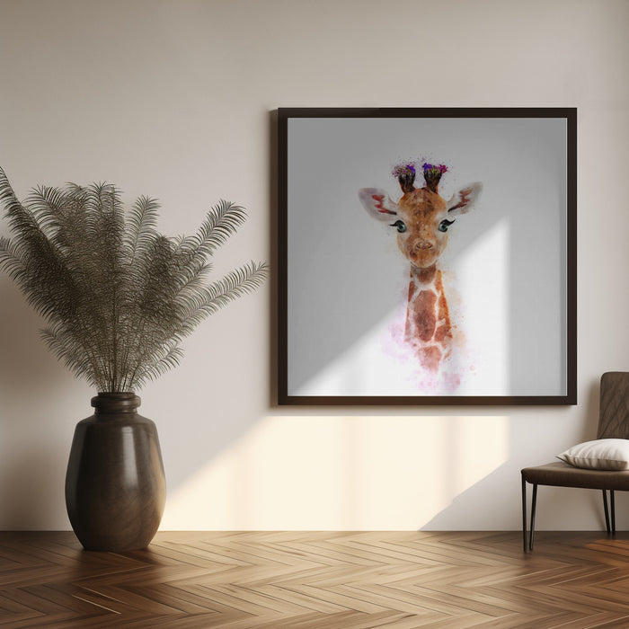 Baby Giraffe Square Canvas Art