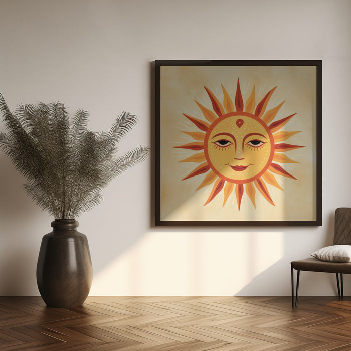 Whimsical Sun Face 2 Square Canvas Art Print