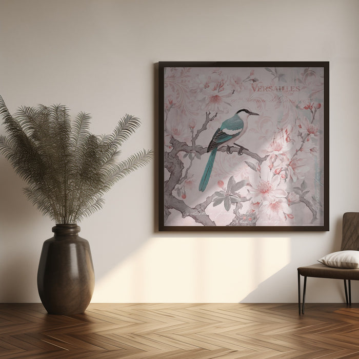 Pastel Pink Springbird Square Canvas Art Print