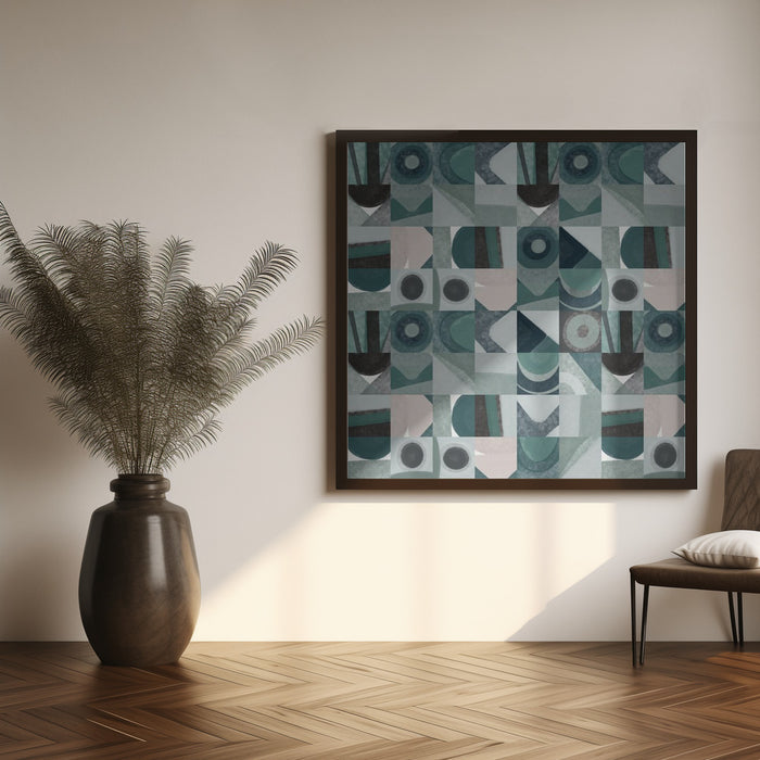 Mid Century Grid Pattern Four Square Canvas Art Print