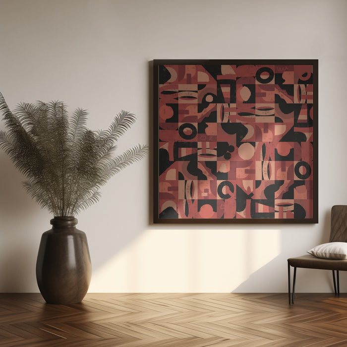 Mid Century Grid Pattern Nine Square Canvas Art Print