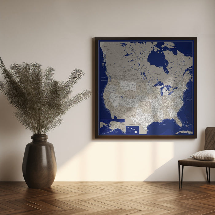 Highly detailed map of the United States, Kameryn Square Canvas Art Print