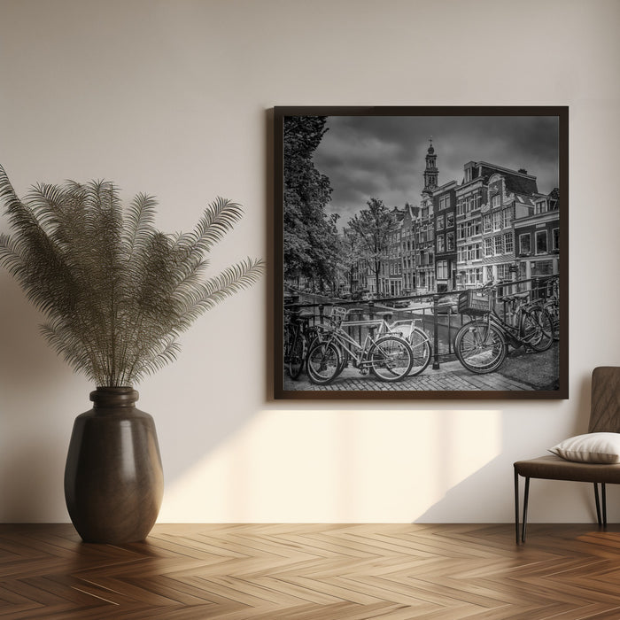 AMSTERDAM Flower Canal black &amp; white Square Canvas Art Print