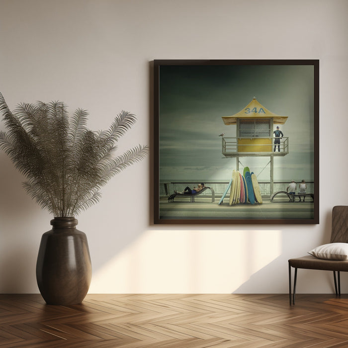 The life guard Square Canvas Art Print