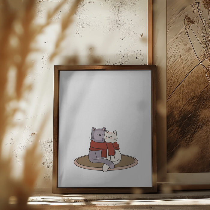 Cute Cat Couple Framed Art Modern Wall Decor