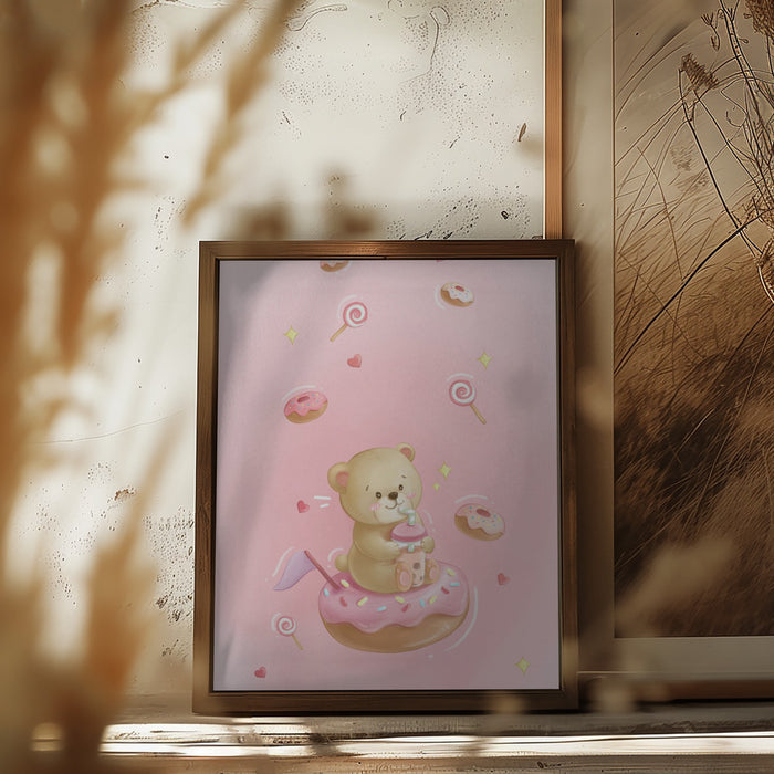 Teddy Bear and Donut cake Framed Art Wall Decor