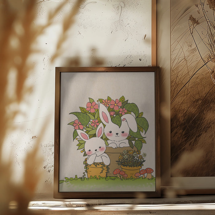 Couple Bunny Framed Art Modern Wall Decor