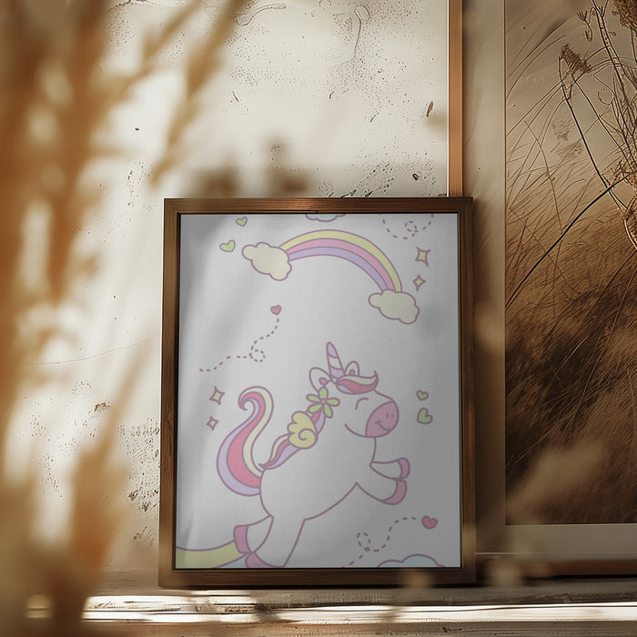 Unicorn and Baby girl Framed Art Modern Wall Decor