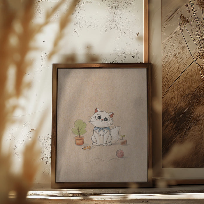 Kawaii Cat Framed Art Modern Wall Decor