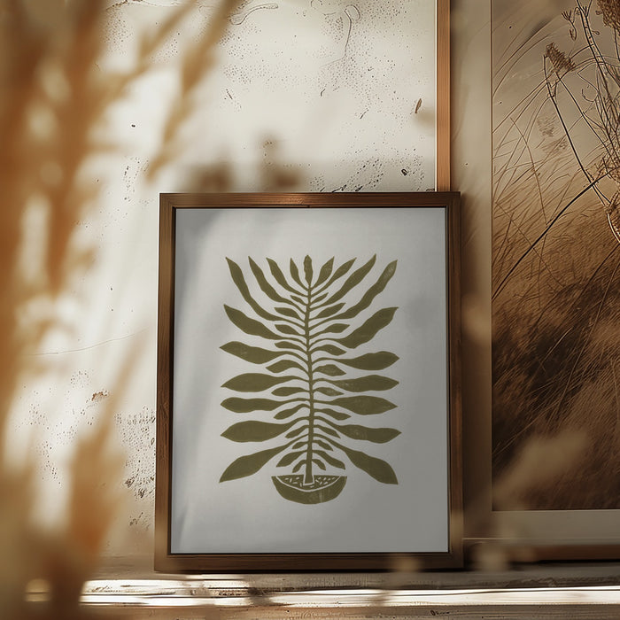 ne Hundred-Leaved Plant #22 / Lino Print Framed Art Modern Wall Decor