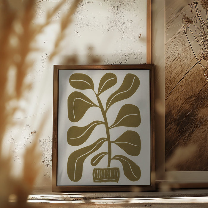 Linocut Houseplant #2 Framed Art Modern Wall Decor