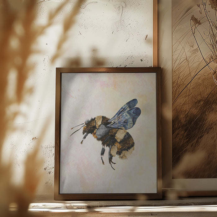 Grunge Watercolour Bee Framed Art Wall Decor