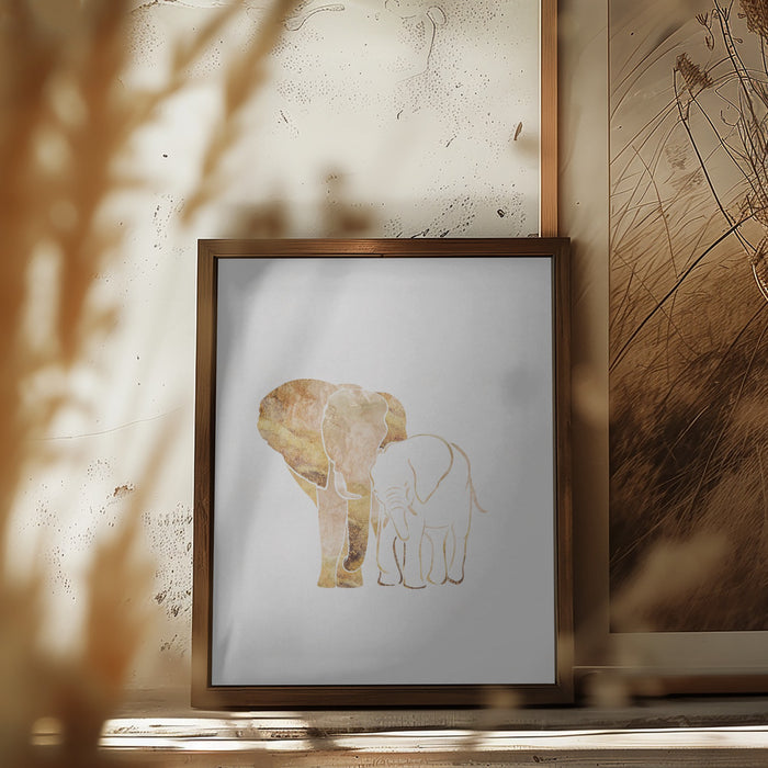 White Gold Elephants 2 Framed Art Modern Wall Decor