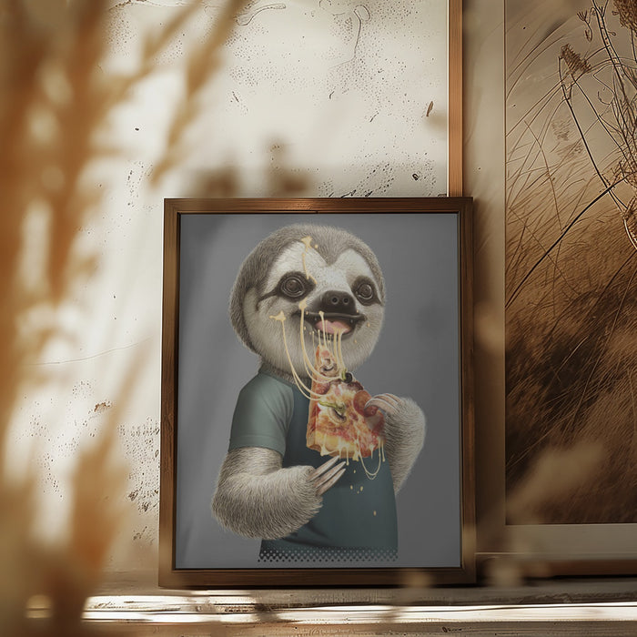 sloth eat pizza Framed Art Modern Wall Decor