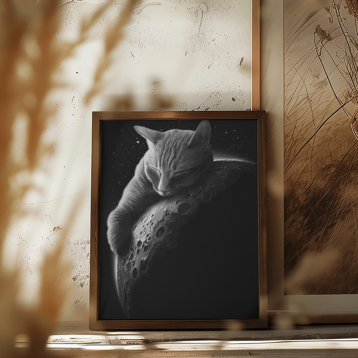 mooncat Framed Art Modern Wall Decor