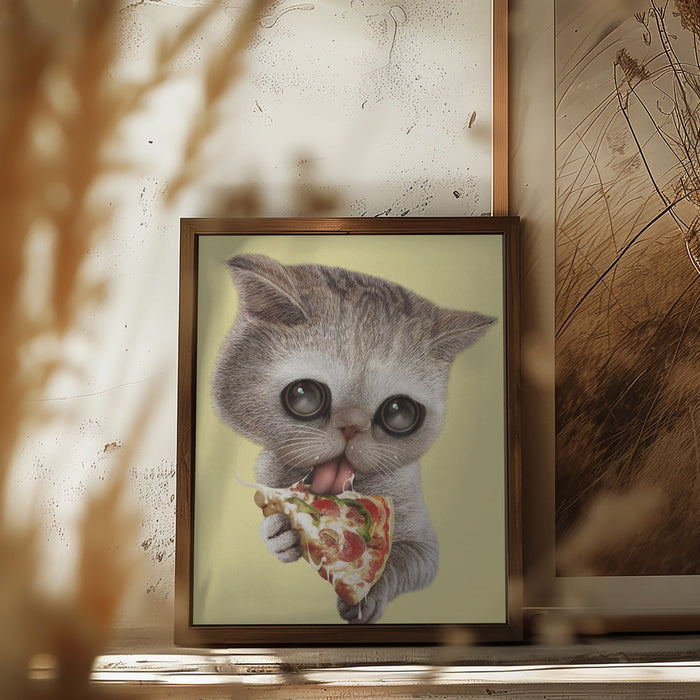 cat loves pizza Framed Art Modern Wall Decor