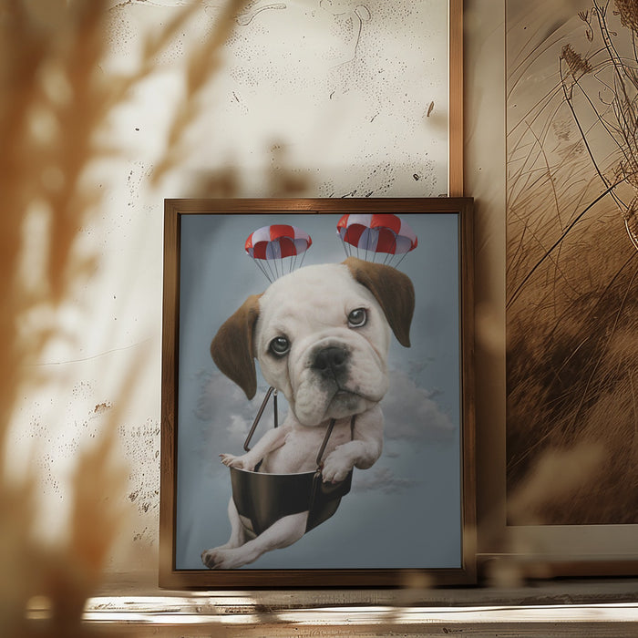 puppy on parachute Framed Art Modern Wall Decor