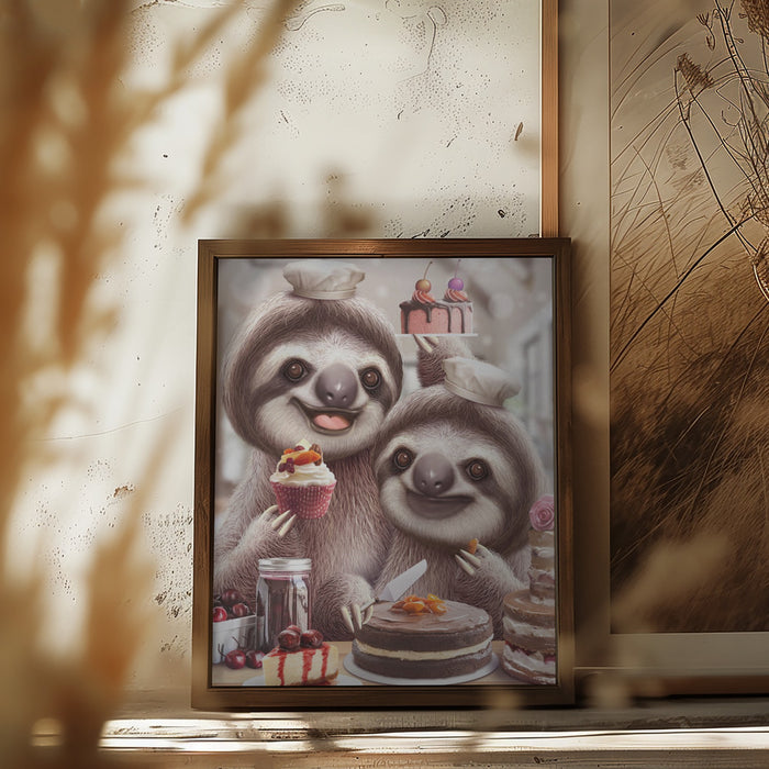 SLOTH BAKING CAKES Framed Art Modern Wall Decor