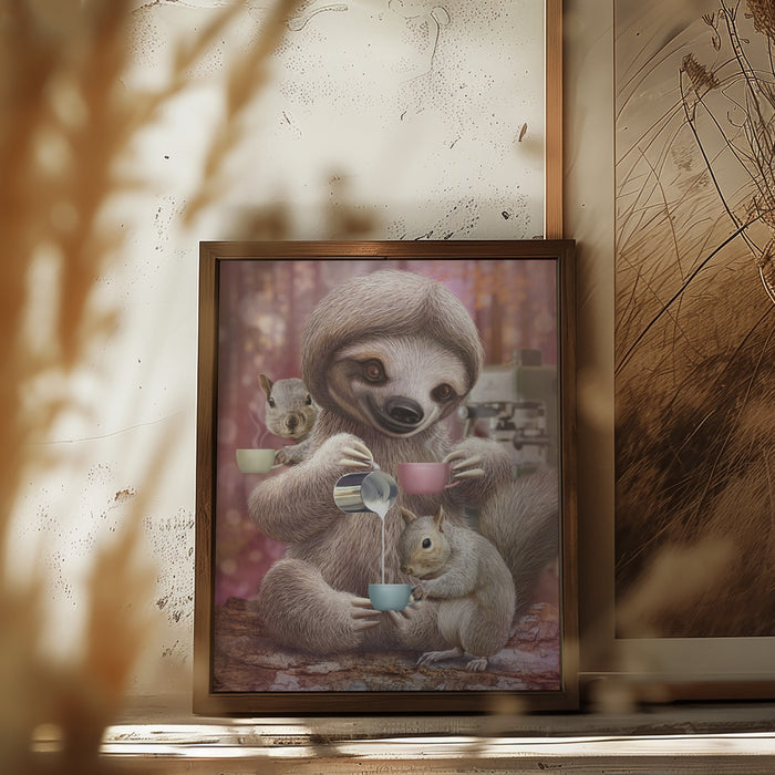 SLOTH THE BARISTA Framed Art Modern Wall Decor