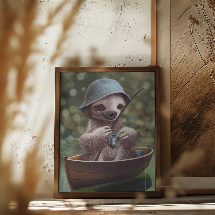 SLOTH GO FISHING Framed Art Modern Wall Decor