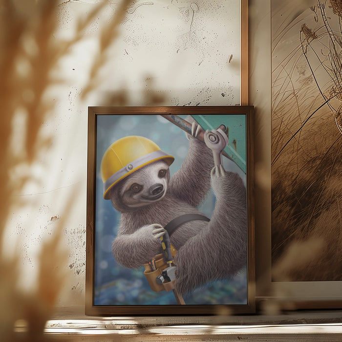 SLOTH CONSTRUCTION WORKER Framed Art Modern Wall Decor