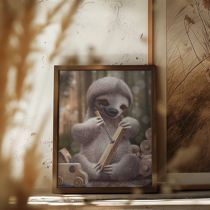 SLOTH THE TOY MAKER Framed Art Modern Wall Decor