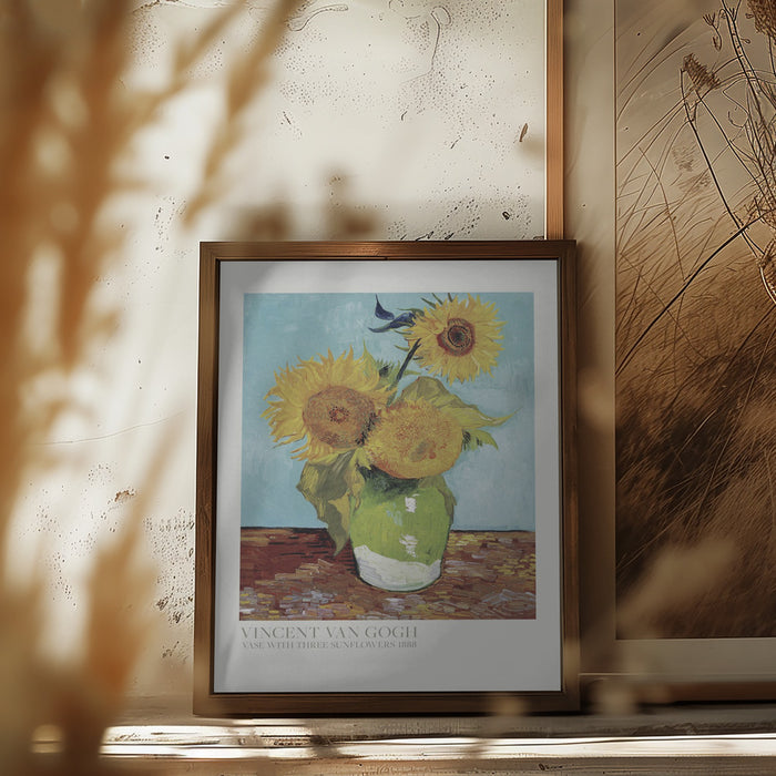 Vase With Three Sunflowers Framed Art Modern Wall Decor