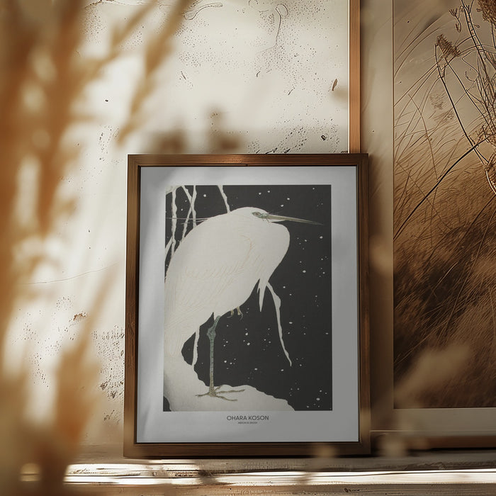 Heron In The Snow Framed Art Wall Decor