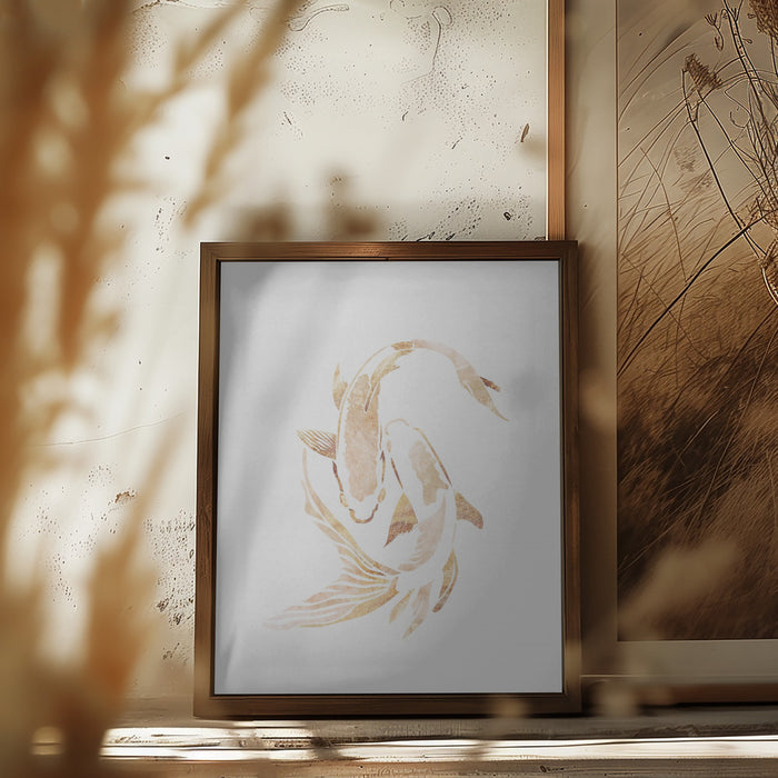 Gold White Japan Koi Fish Framed Art Modern Wall Decor