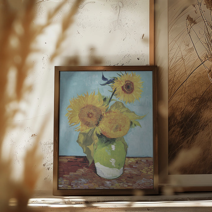 Vase With Three Sunflowers Framed Art Modern Wall Decor