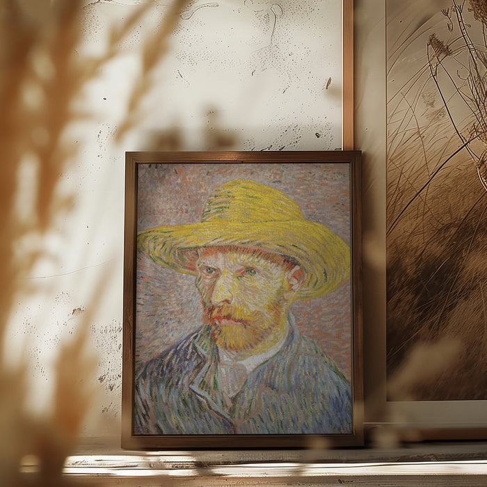 Self Portrait With Straw Hat Framed Art Modern Wall Decor