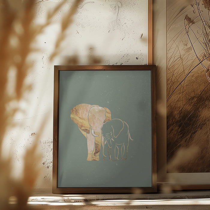 Sage Green Gold Elephants 1 Framed Art Modern Wall Decor