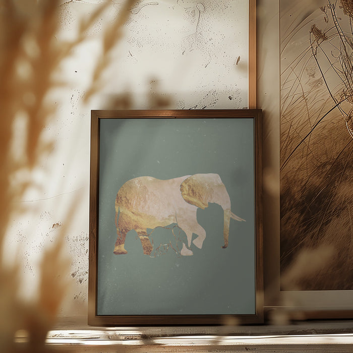 Sage Green Gold Elephants 2 Framed Art Modern Wall Decor
