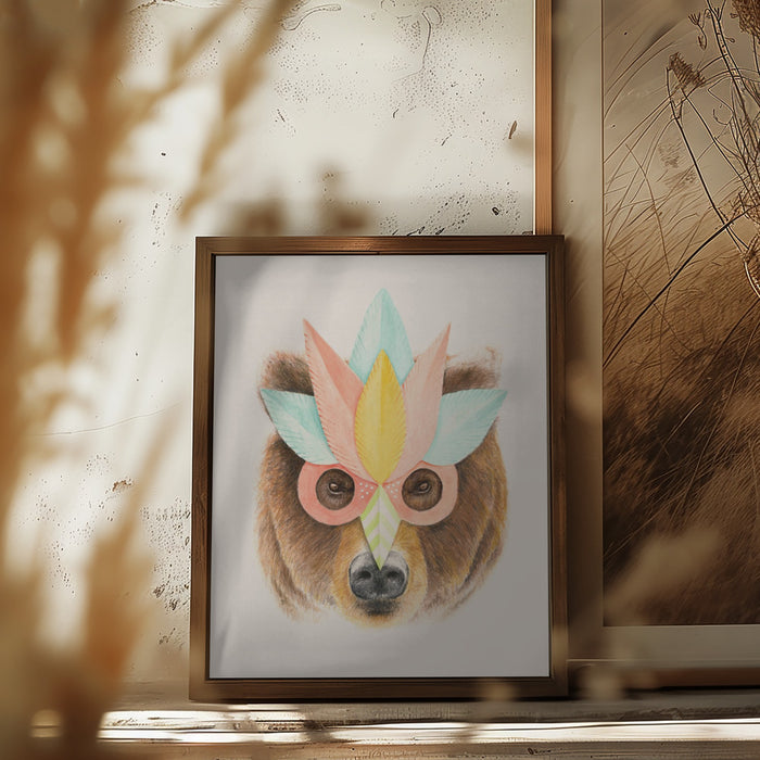 Bear Paper Mask Framed Art Modern Wall Decor