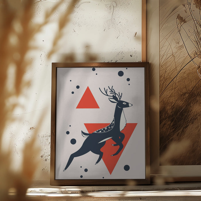 Abstract Deer Red Framed Art Wall Decor