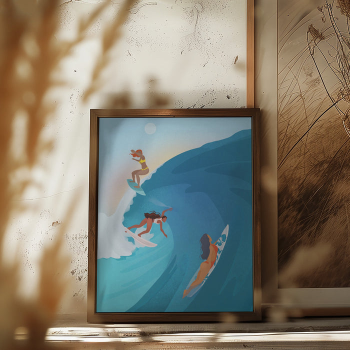 Surfers Framed Art Modern Wall Decor