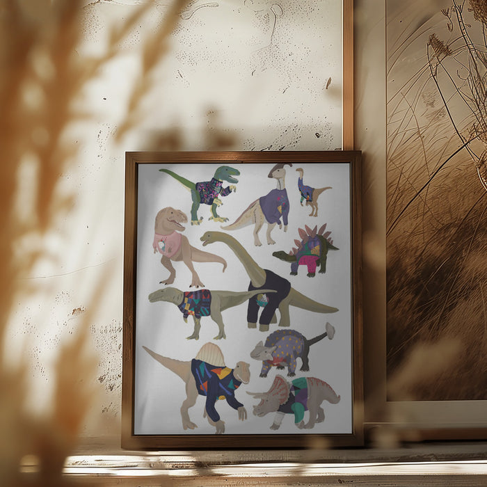 Dinosaurs In 80s Jumpers Framed Art Modern Wall Decor