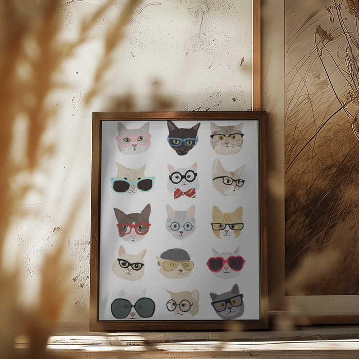 Cats With Glasses Framed Art Modern Wall Decor