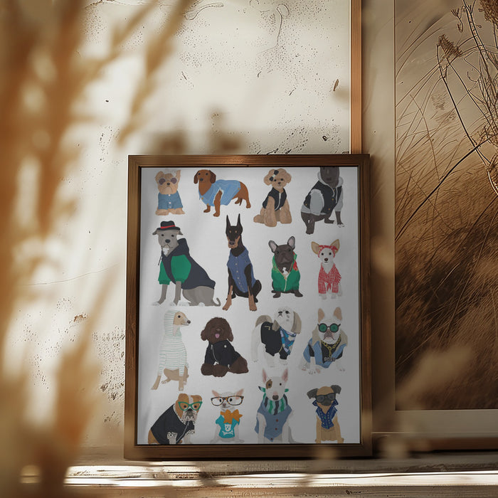 Cool Dog Print Framed Art Modern Wall Decor