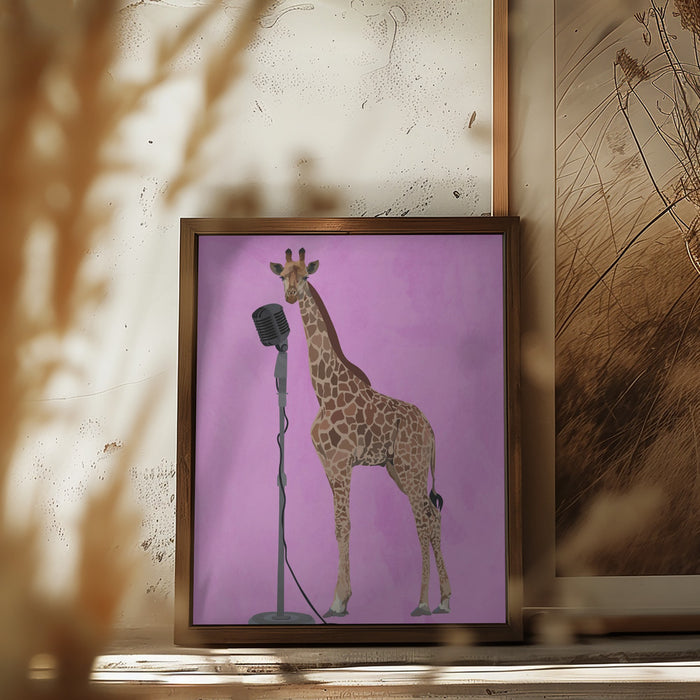 Giraffe Microphone Pink 01 Framed Art Wall Decor